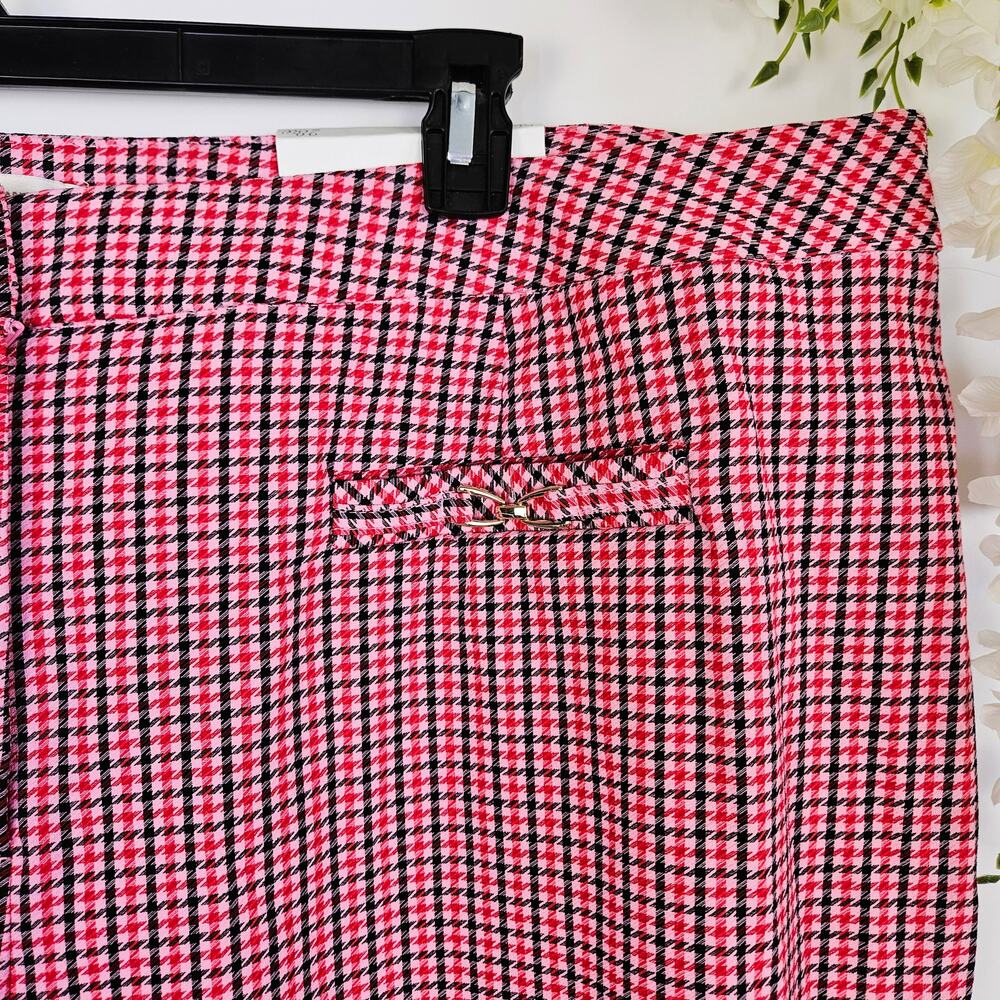 New Cato Plus Size 28W Hi-Rise Slim Pants Pink Red Houndstooth Plaid Valentine - Picture 7 of 16